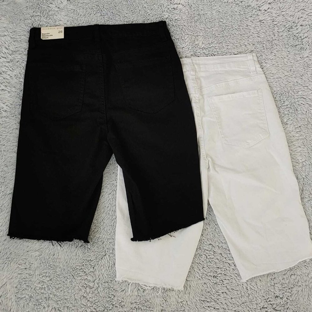 2 Madden Girl Bandit Bermuda Shorts Black & White Distressed Bundle NEW - Picture 3 of 13